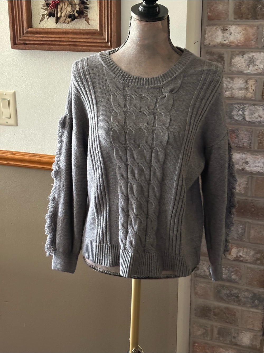 Maurices Gray Cable-Knit Crewneck Sweater